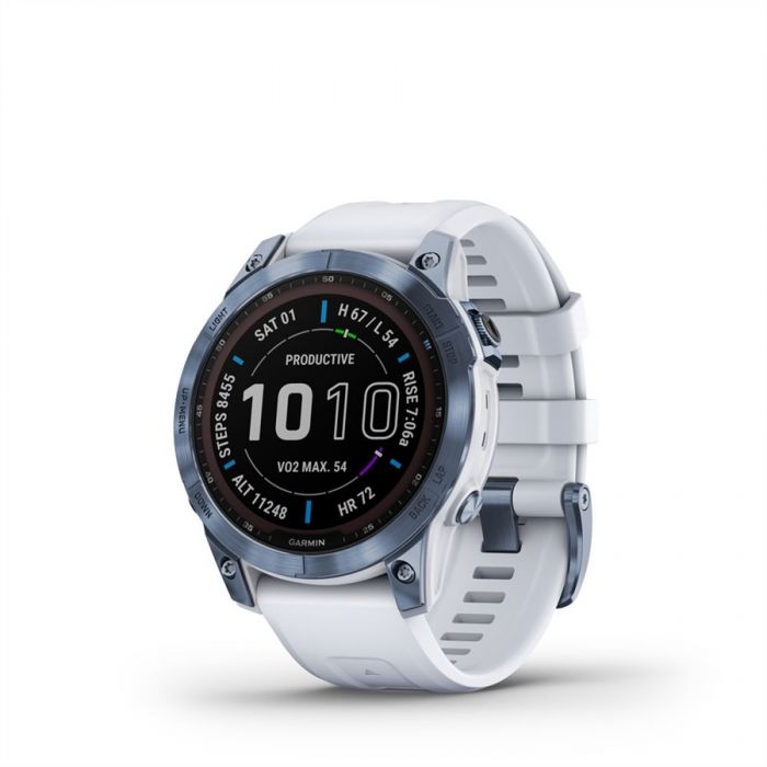 Garmin FENIX 7 SAPPHIRE �SV�NYK�K TIT�NIUM, FEH�RK� SZ�N� SZILIKON SZ�JJAL (SOLAR)