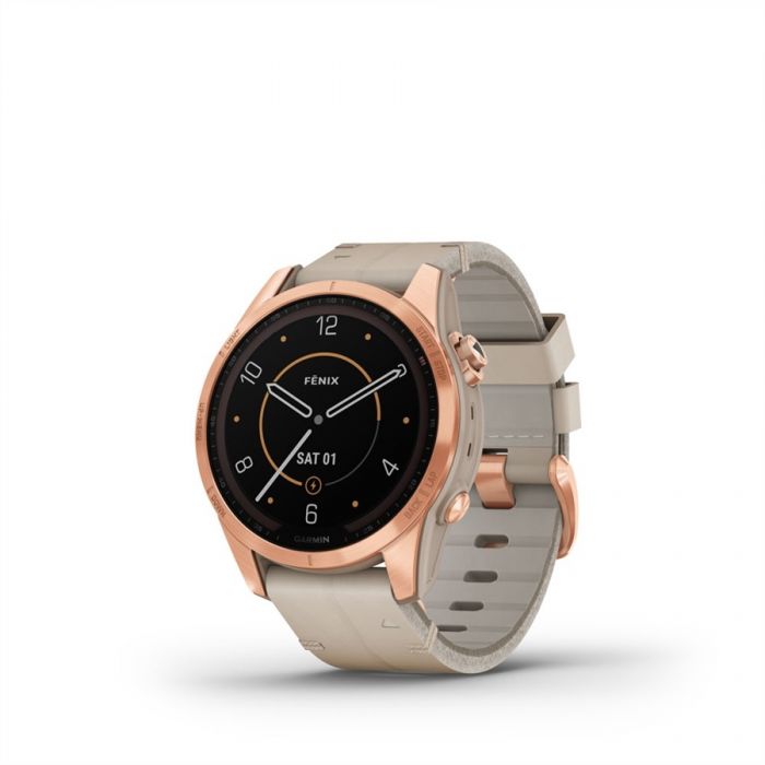 Garmin FENIX 7S (SD) SAPPHIRE ROSE GOLD TITÁNIUM, MÉSZKŐ SZÍNŰ BŐR SZÍJJAL (SOLAR)
