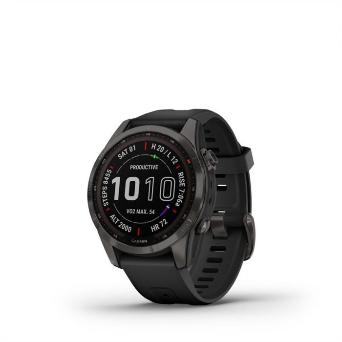 Garmin FENIX 7S SAPPHIRE SZ�RKE DLC FEKETE SZILIKON SZ�JJAL (SOLAR)	