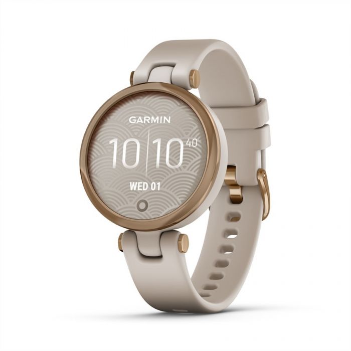Garmin LILY SPORT R�ZSA-ARANY, VIL�GOS HOMOKSZ�N TOK �S SZILIKON SZ�J	