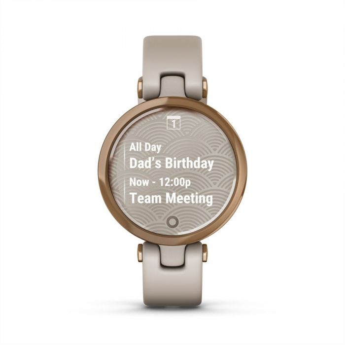 Garmin LILY SPORT R�ZSA-ARANY, VIL�GOS HOMOKSZ�N TOK �S SZILIKON SZ�J	