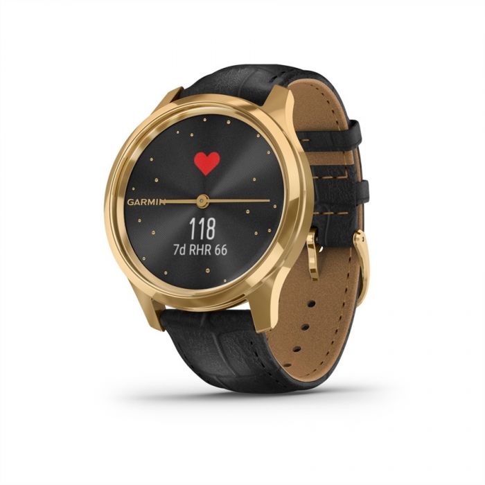 Garmin V�VOMOVE LUXE FEKETE-24K ARANY FEKETE DOMBORNYOMOTT B�R SZ�JJAL
